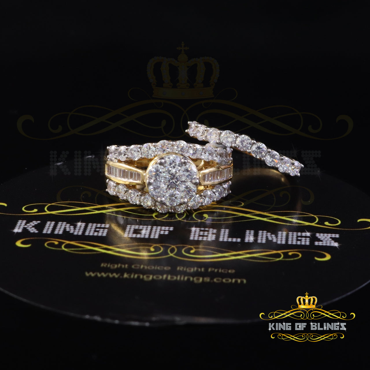 King Of Bling's Silver 8.50ct Cubic Zirconia Piece Double Halo Bridal Yellow Womens Ring Size 9 KING OF BLINGS