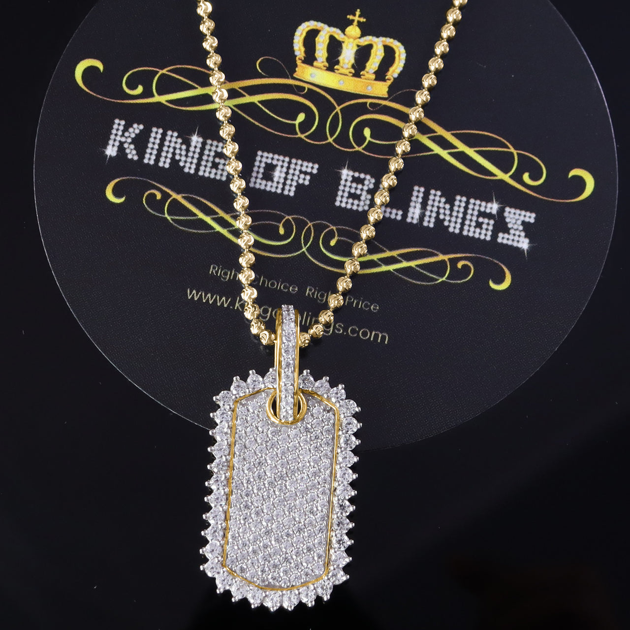 King of Bling's Yellow 925 Sterling Silver Dog Tag Pendant 3.93ct Cubic Zirconia KING OF BLINGS