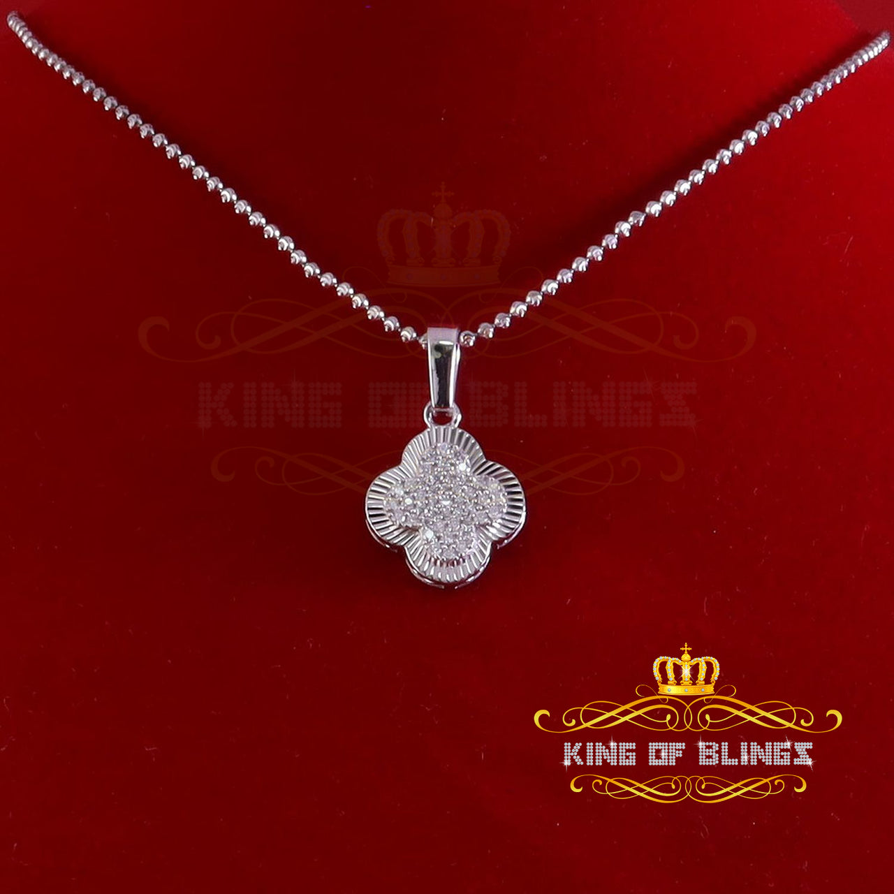 King Of Bling's White 925 Silver 1.00ct VVS D Clr Moissanite Clover Pendant for Women