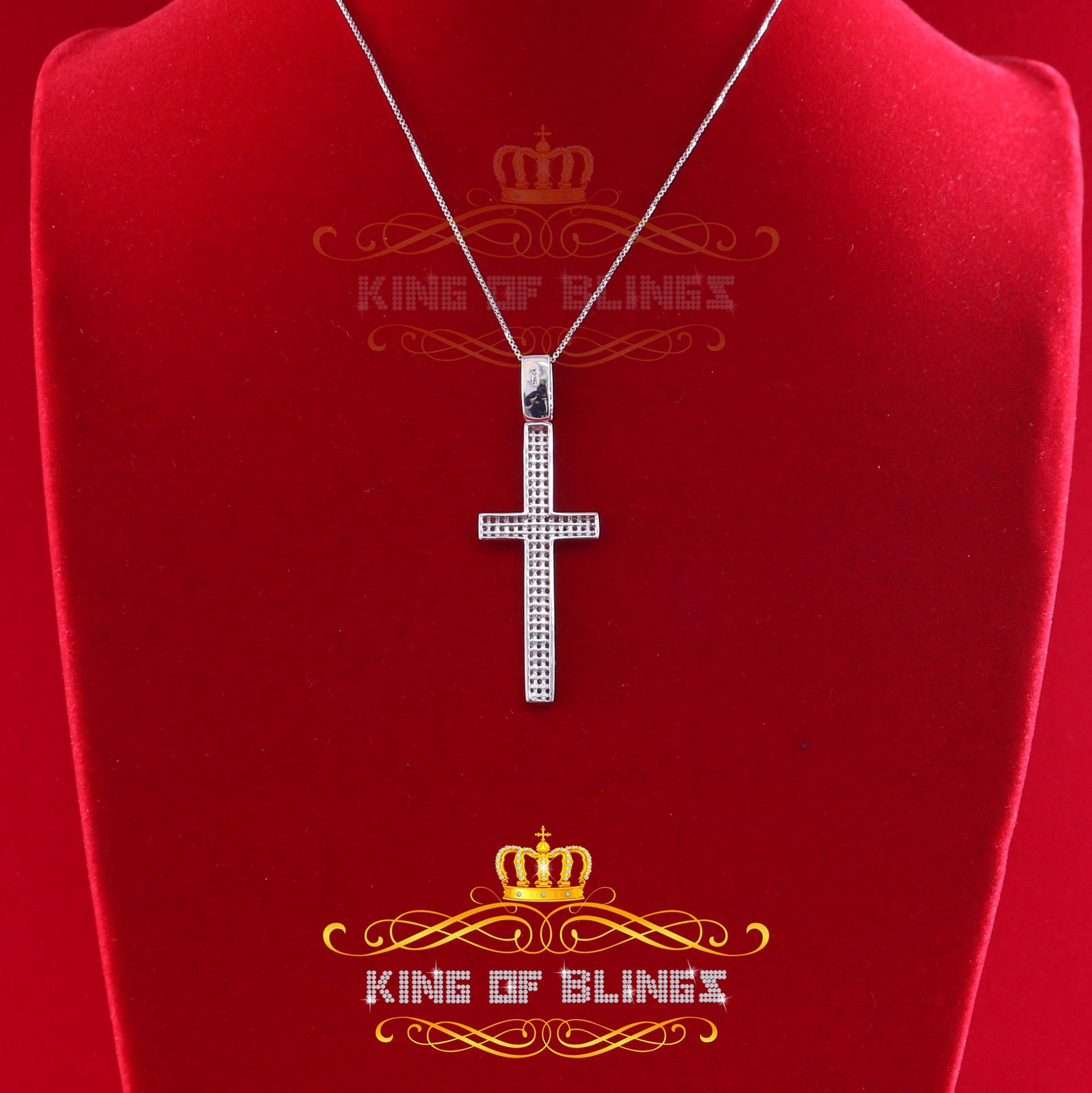 Attractive Fancy 925 Sterling White Silver CROSS Pendant 1.41ct Cubic Zirconia KING OF BLINGS
