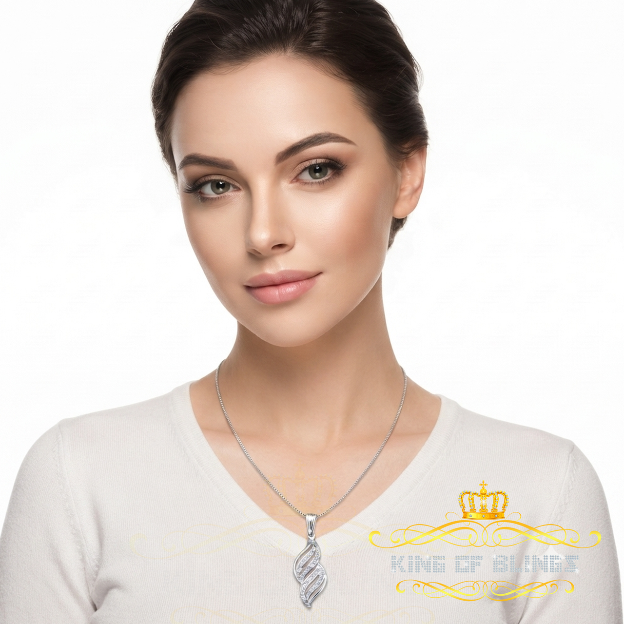 King Of Bling's Real 0.15CT Diamond Stones FASHION Sterling Charm Necklace Silver White Pendant KING OF BLINGS
