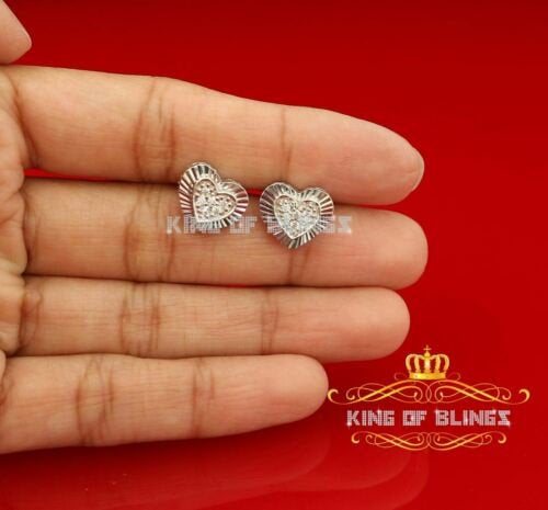 King of Blings- Aretes Para Hombre 925 White Silver 1.36ct Cubic Zirconia Heart Women's Earrings KING OF BLINGS