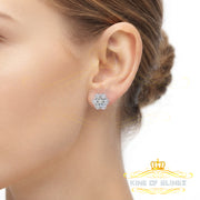 King Of Bling's 0.05ct Diamond 925 Sterling Silver White Floral Style Earrings For Men / Women KING OF BLINGS