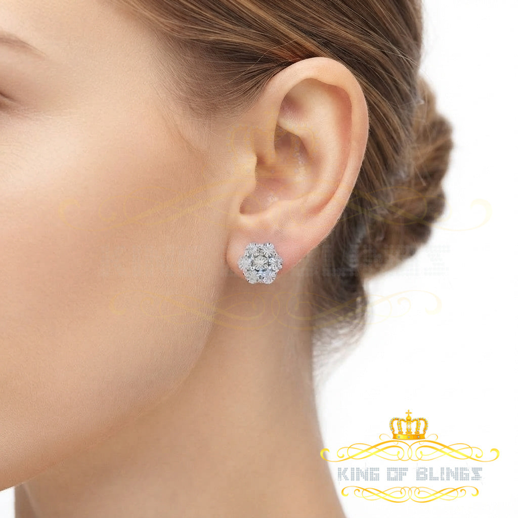 King Of Bling's 0.05ct Diamond 925 Sterling Silver White Floral Style Earrings For Men / Women KING OF BLINGS