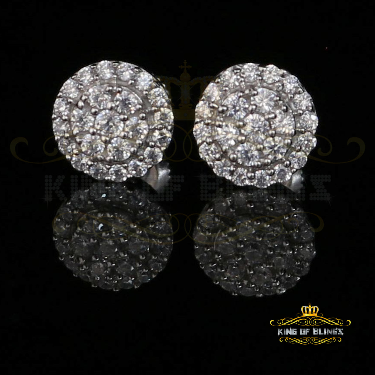 King of Bling's Aretes Para Hombre 925 White Silver 0.88ct Cubic Zirconia Round Women's Earring