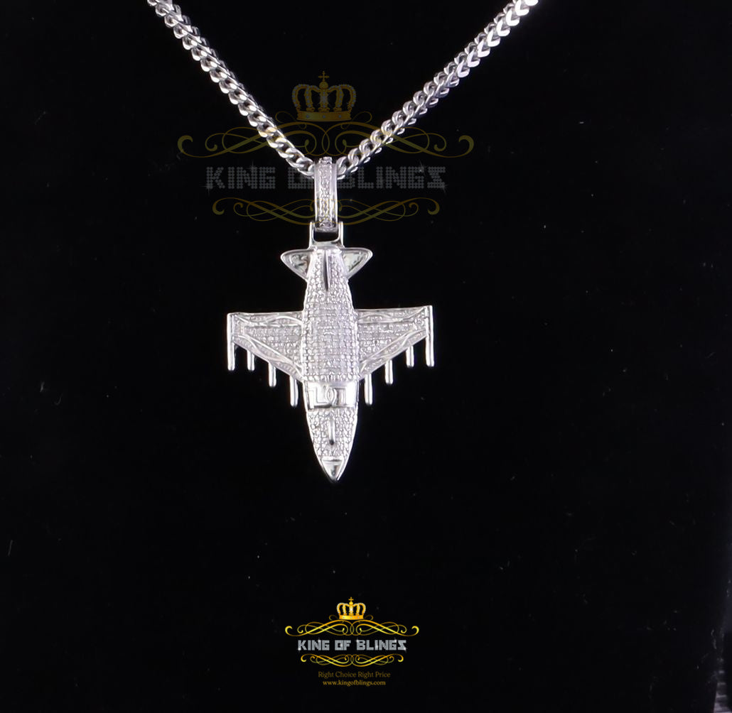 King Of Bling's 925 Sterling Silver White Airoplane Pendant 0.33ct Genuine Diamond Stones King Of Blings
