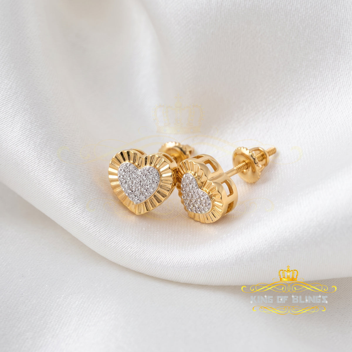 King Of Bling's Aretes Para Hombre Heart 925 Yellow Silver 0.10ct Diamond Women & Men Earrings KING OF BLINGS