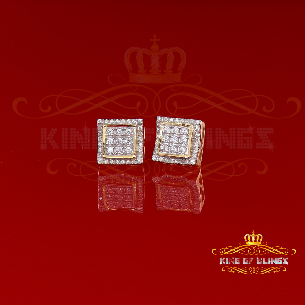 King of Bling's 925 Silver Yellow Elegant Square Screw Back 0.99ct Cubic Zirconia Women Earrings