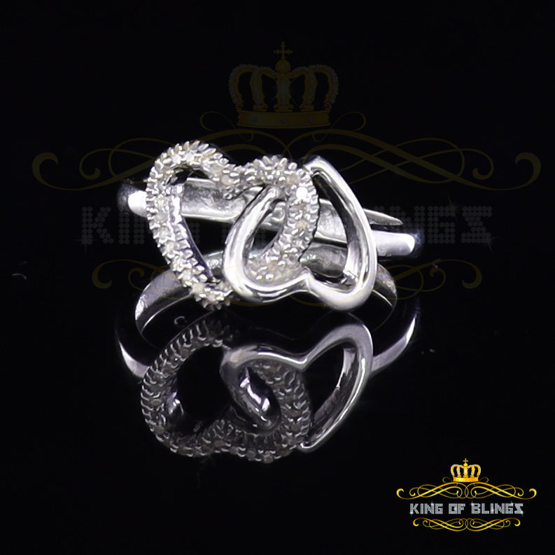 King Of Bling's Real Diamond 0.10 CT Womens 925 White Sterling Silver Love Heart Ring Size 7 KING OF BLINGS