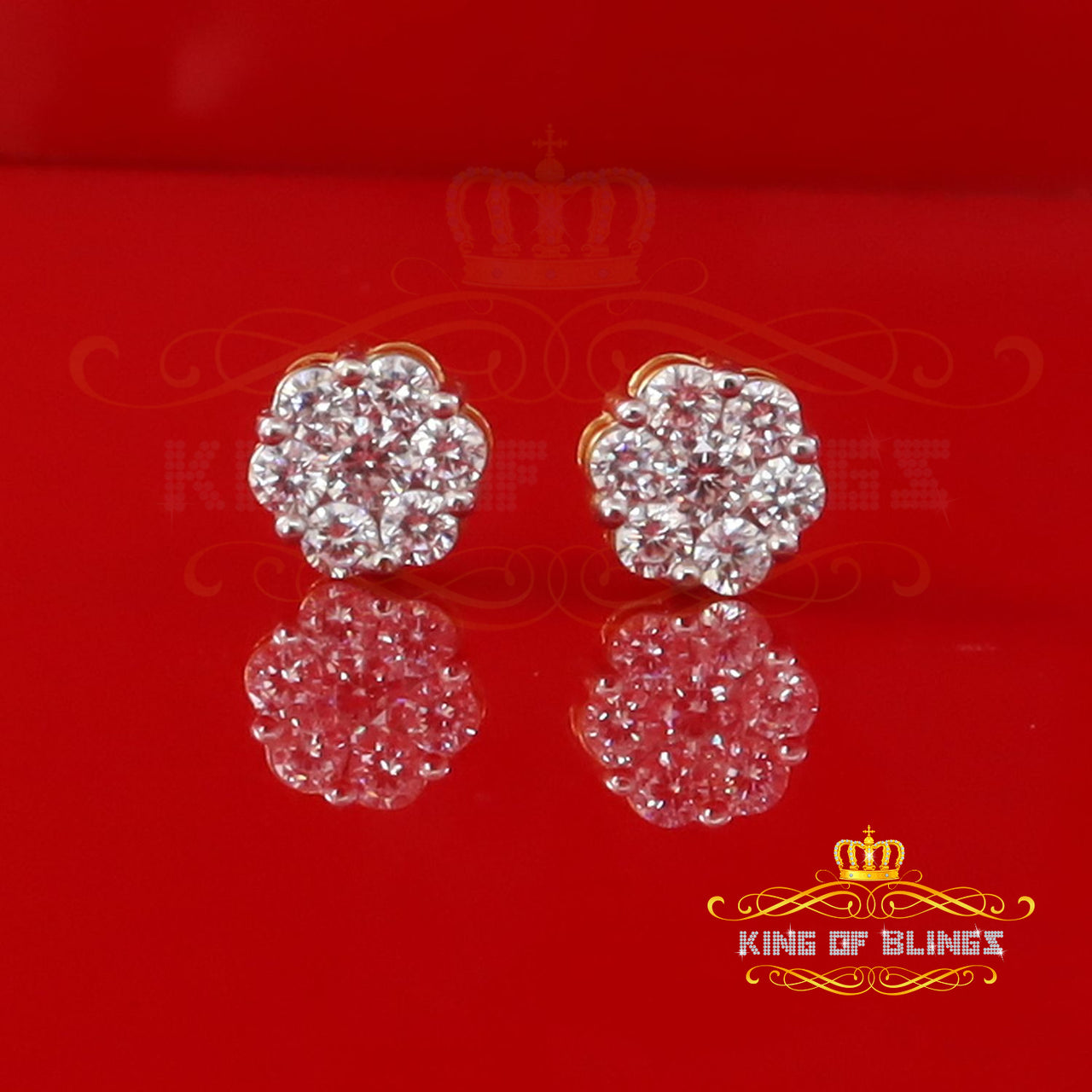 King of Bling's 925 Yellow Silver 0.96ct Cubic Zirconia Women's & Men's Hip Hop Floral Earrings