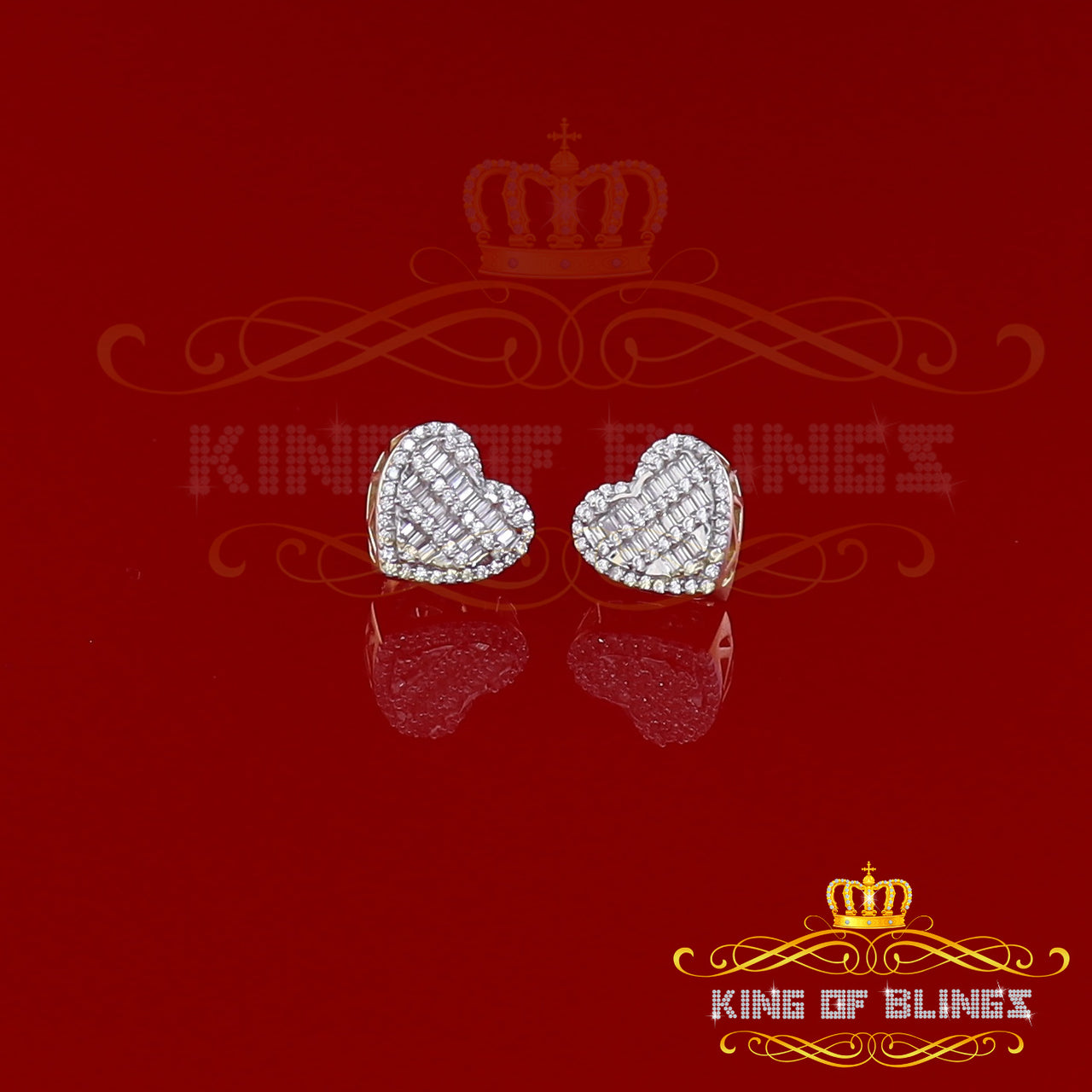 King of Bling's 925 Yellow Sterling Silver 1.48ct Cubic Zirconia Men's & Women's Heart Earrings KING OF BLINGS
