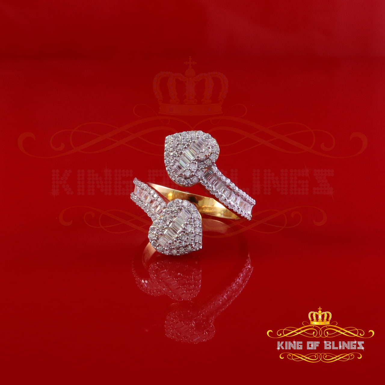 King of Bling's Womens 925 Silver Yellow 2.00ct VVS 'D' Moissanite Tinny Heart Rings Size 8 King of Blings