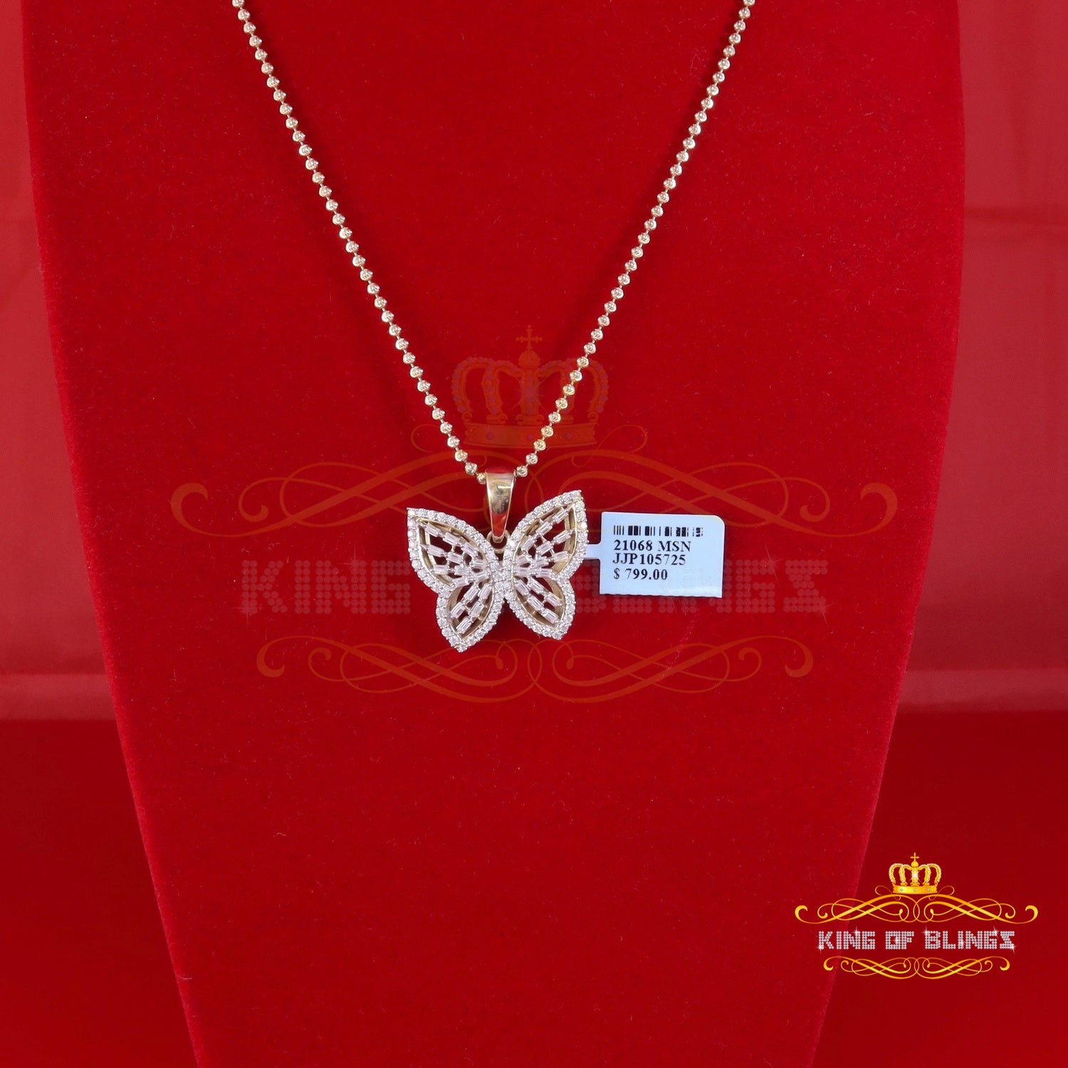 King of Bling s Men s Womens 925 Silver Yellow 1.75ct VVS D Moissanite Butterfly Pendant