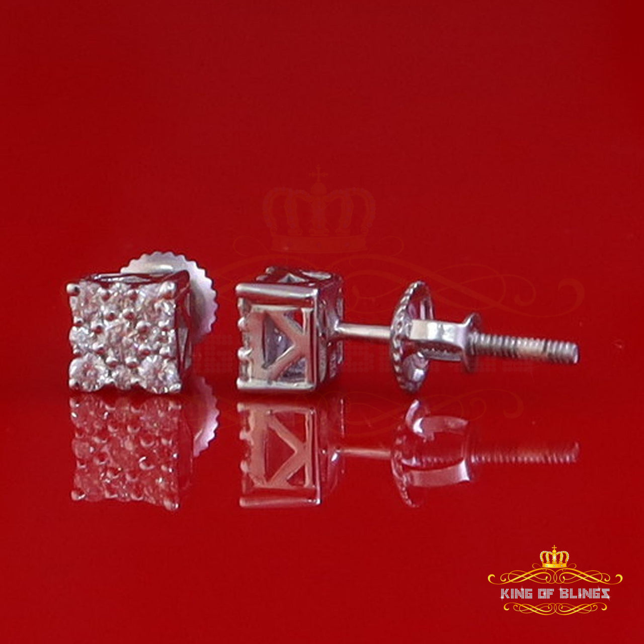 King of Bling's Mens & Womens 0.25ct Square Earrings Moissanite 925 Sterling Silver White