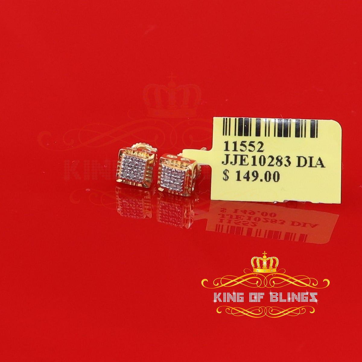 King Of Bling's 0.05ct Diamond For Yellow 925 Sterling Silver Men's & Women's Square Earrings KING OF BLINGS