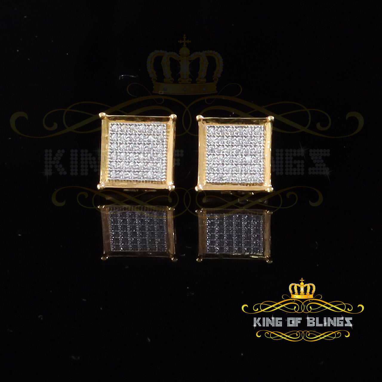 King of Bling's 925 Yellow 0.72ct Silver Cubic Zirconia Women's & Men's Hip Hop Square Earrings