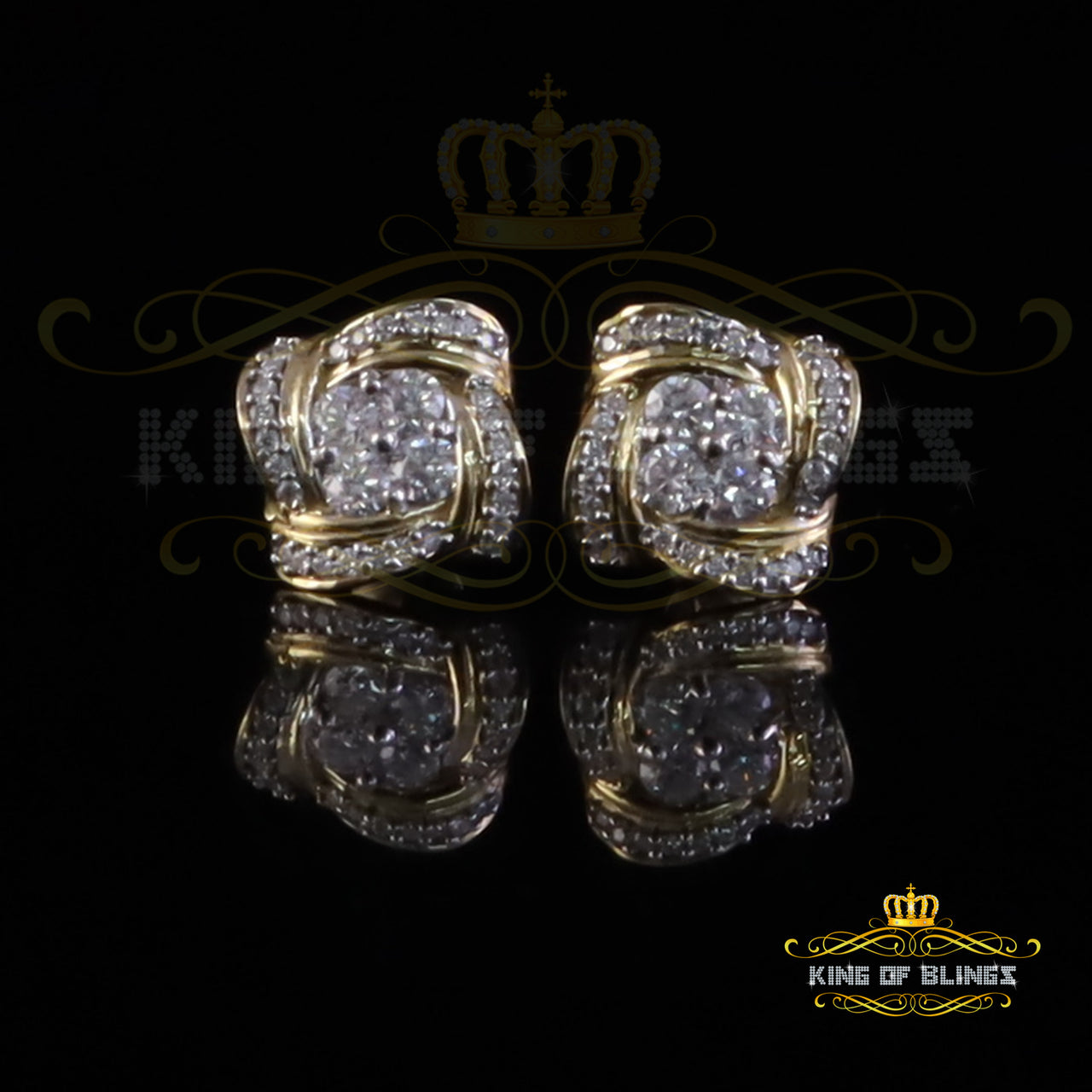 King  of Bling's New Men's 925 Yellow Silver 0.50ct VVS'D' Moissanite Floral Womens Stud Earrings KING OF BLINGS