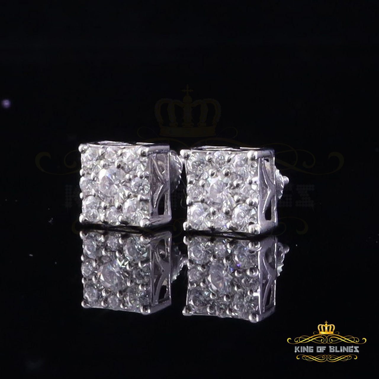 King of Bling's Men's/Women's Solitaire square Earrings 1.00ct Moissanite 925 Silver White
