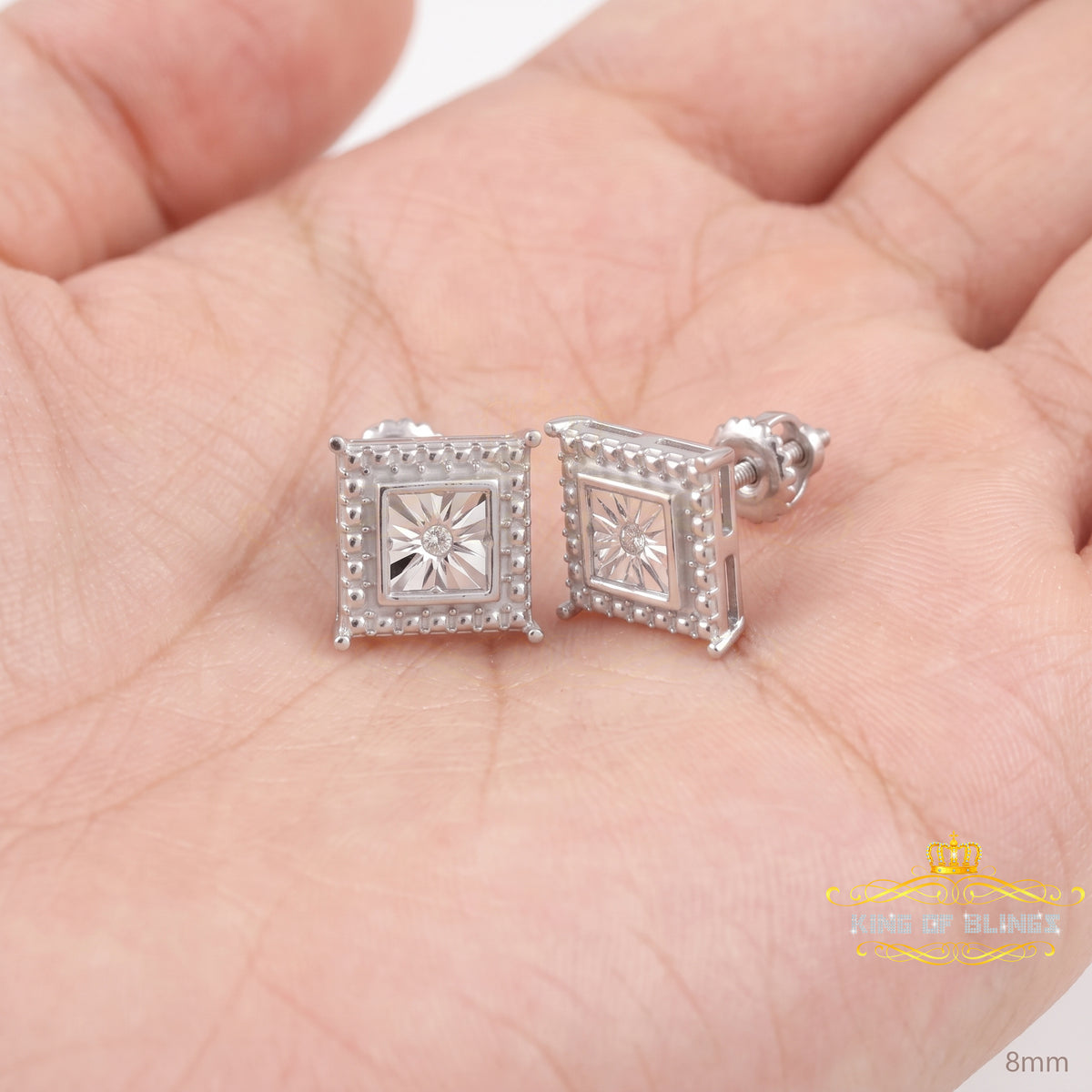 King Of Bling's 925 Sterling Silver White Hip Hop 0.01ct Diamond Men's & Women's Stud Earrings KING OF BLINGS