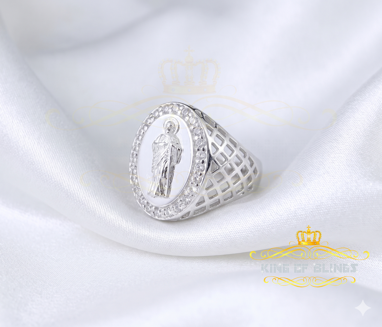King Of Bling'sWhite Oval Shape CZ 925 Sterling Silver St Jude Fancy Women's Religious Ring SZ 6.5 KING OF BLINGS
