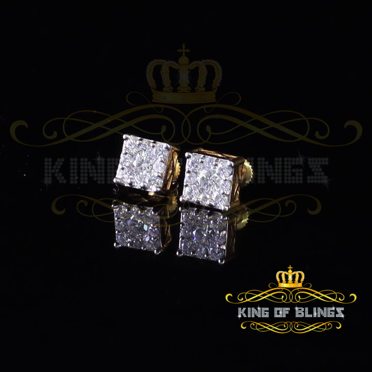 King Of Bling's Real Moissanite Stud Square Earrings 10k Real Yellow Gold 1.00ct VVS 'D' Color