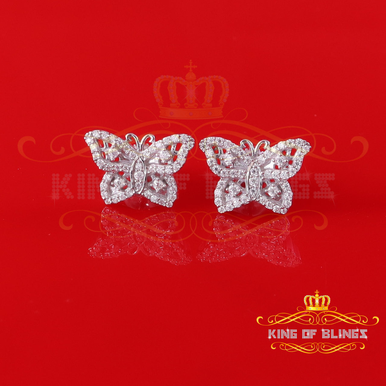 King of Bling's Men's/Women's 925 Silver White 0.50ct VVS 'D' Moissanite Butterfly Stud Earrings KING OF BLINGS
