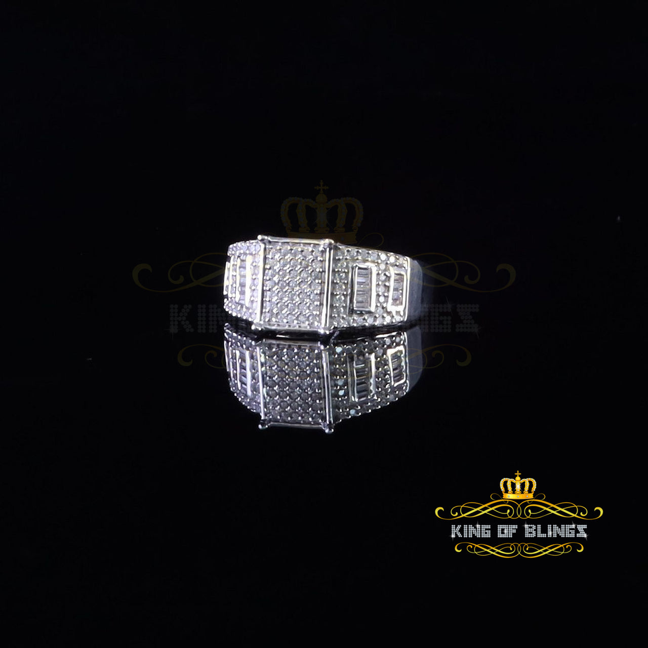 King Of Bling's925 Sterling White Silver Round Cubic Zirconia Luxury Fashion Men's Ring Size 8
