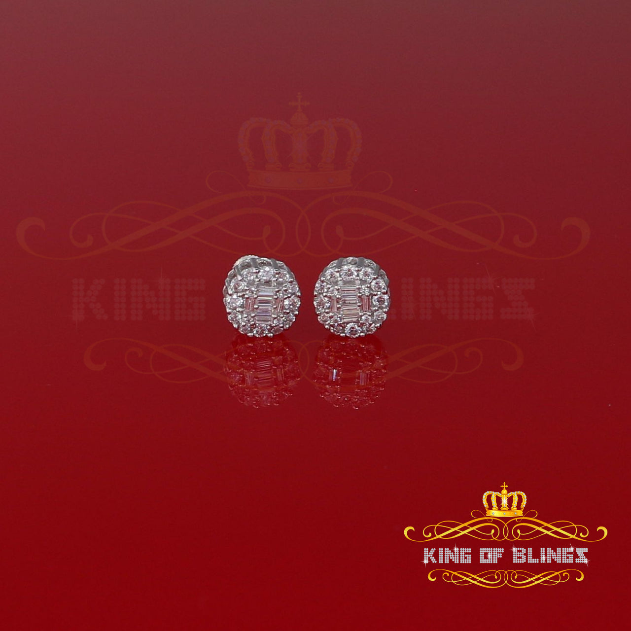 King of Bling's Aretes Para Hombre 925 White Silver 1.98ct Cubic Zirconia Round Women's Earrings