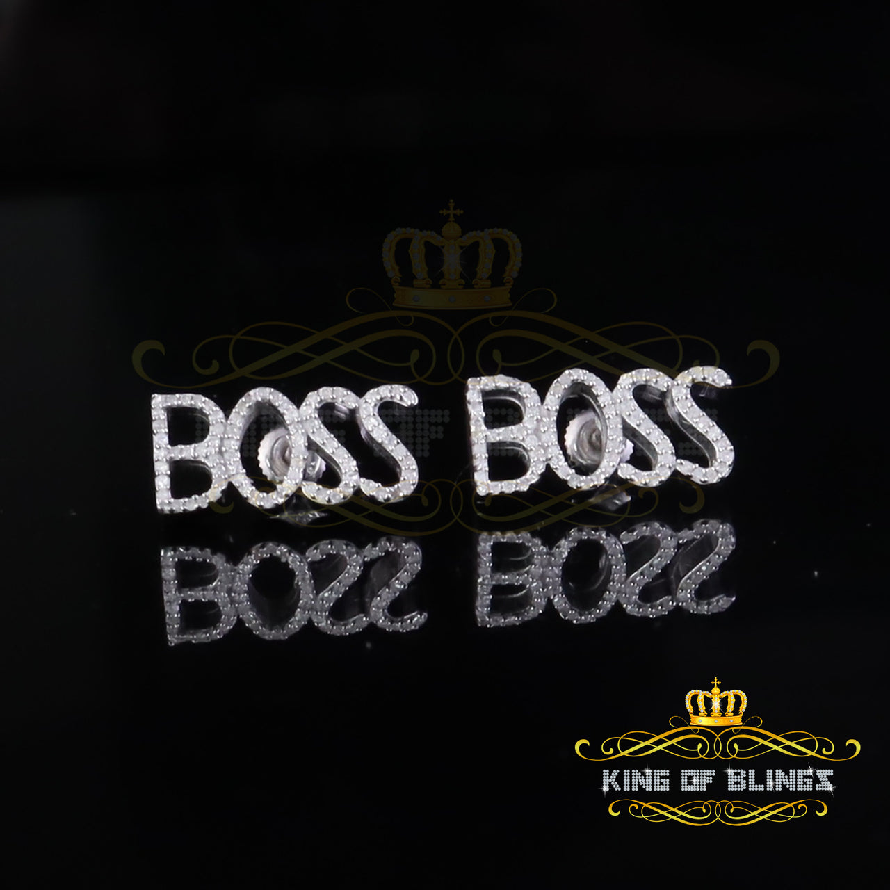 King Of Bling's BOSS Women's Stud Earrings with 0.33 Ct Natural Diamonds in White 925 Silver KING OF BLINGS