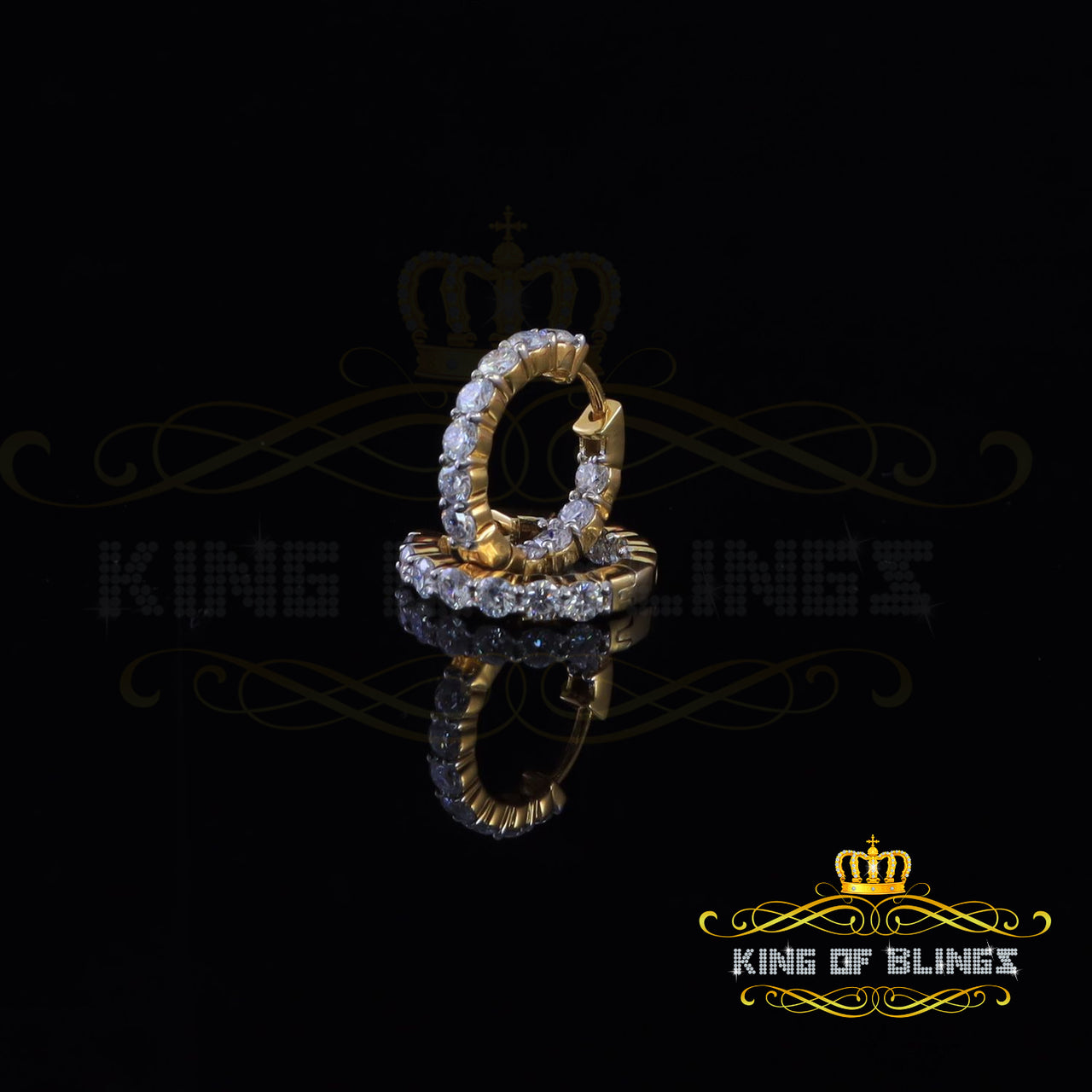 King  of Bling's 2.50ct Moissanite Yellow 925 Sterling Silver Women's In and Out Hoop Earrings