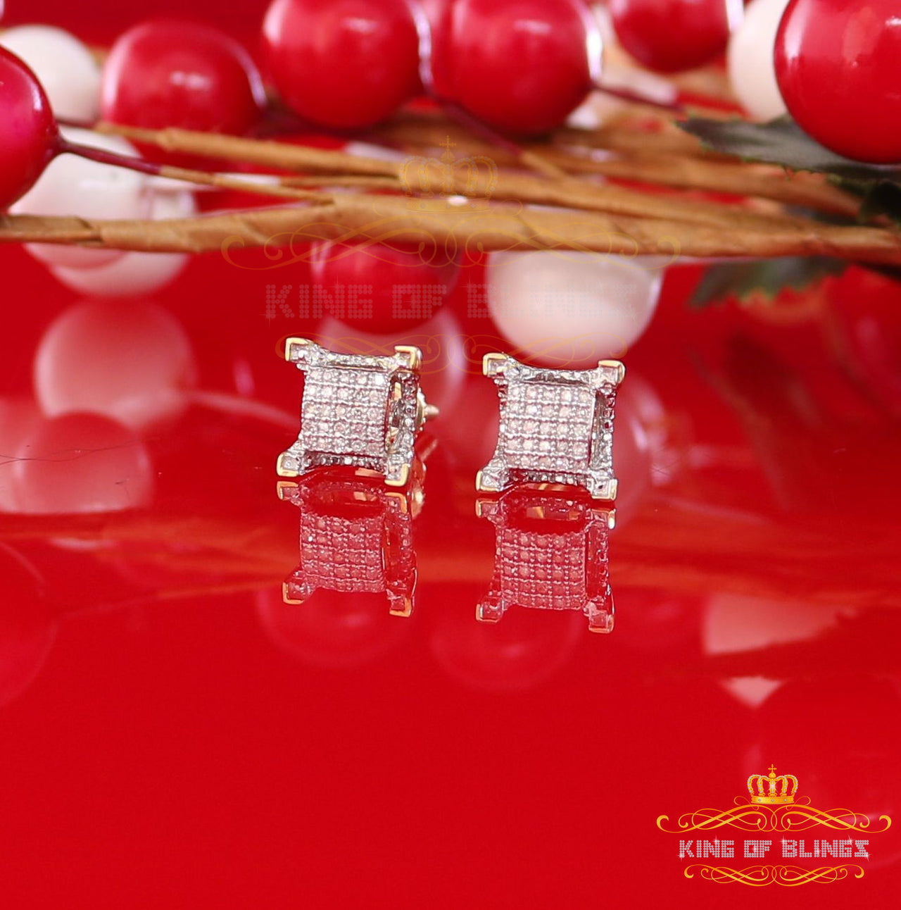 King Of Bling's 10K Real Yellow Gold with 0.15CT Real Diamond Men's/Women's stud Square Earrings