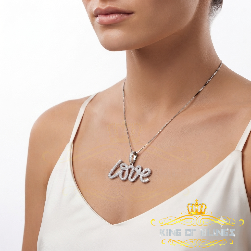 King Of Bling's Real 0.50ct Diamond Sterling Silver CURSIVE LOVE Charm Necklace White Pendant KING OF BLINGS