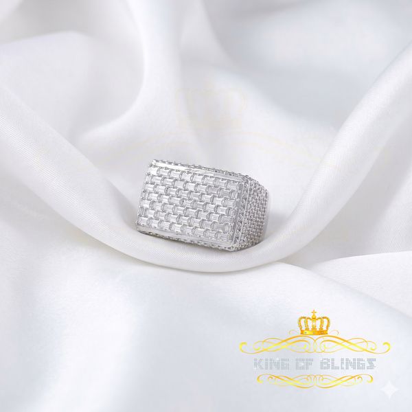 King of Bling's Men's/Womens 925 White Silver 6.50ct VVS 'D' Moissanite Rectangle Rings Size 10