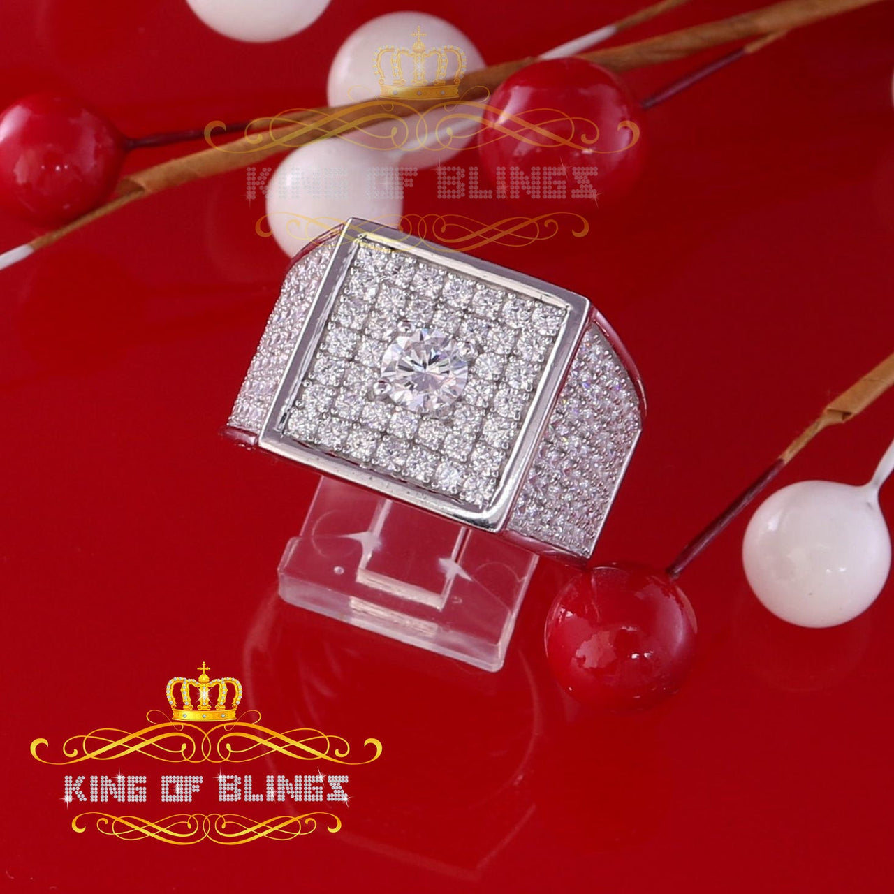 9.50ct Cubic Zirconia White Silver Square Men's Adjustable Ring From SZ 9 to 11 KING OF BLINGS