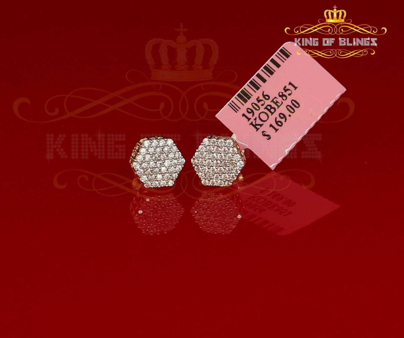 King of Bling's 925 Yellow Silver Hip Hop 0.74ct Cubic Zirconia Women's & Men's Hexagon Earrings KING OF BLINGS