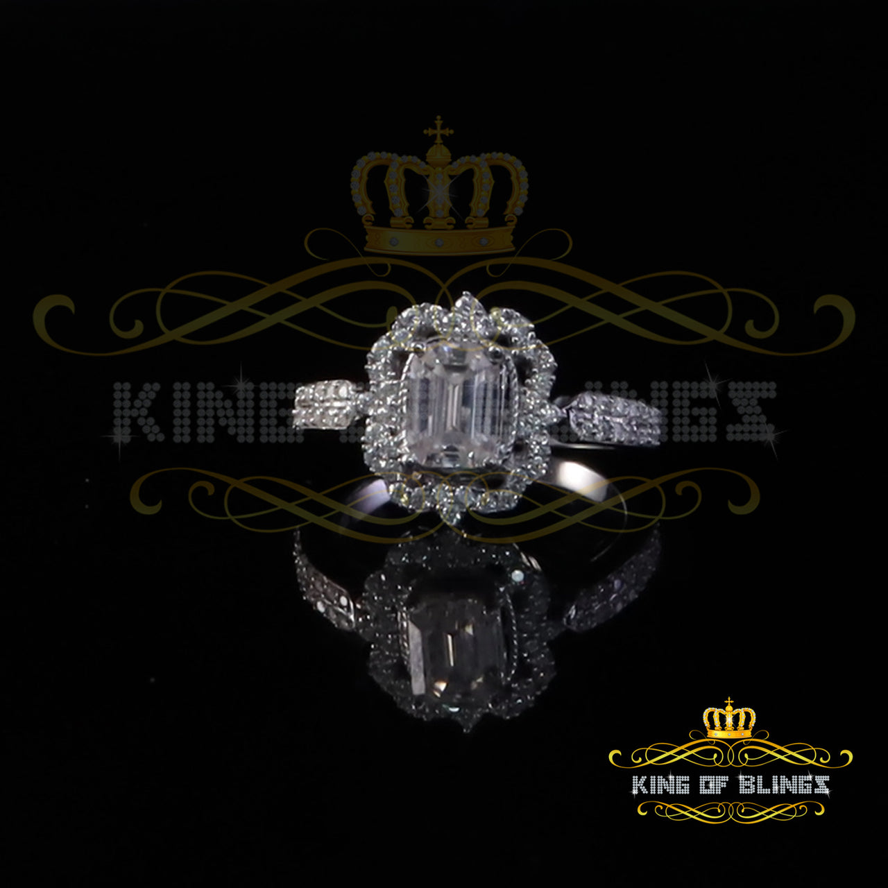 King of Bling's White 925 Sterling Silver 2.00ct VVS 'D' Moissanite Square Rings SZ 7 for Women King of Blings