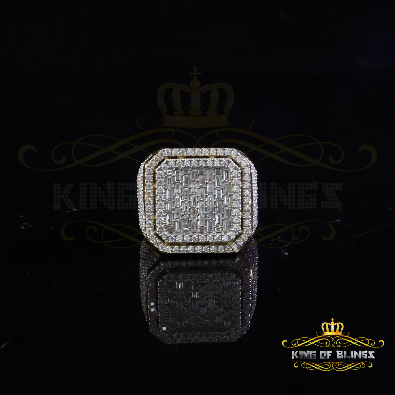 King of Bling's Men's 925 White Sterling Silver 6.50ct VVS 'D' Moissanite Square Rings SZ 10 King of Blings