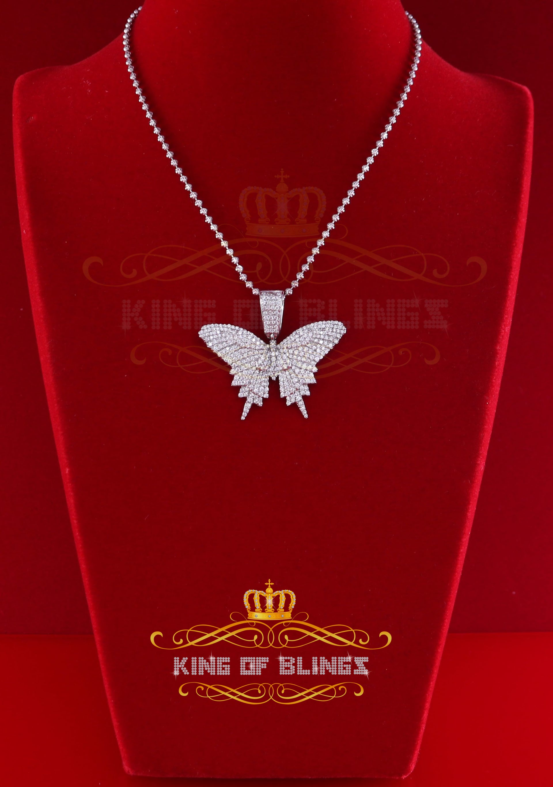 White 925 Sterling Silver Butterfly Shape Pendant with 3.36ct Cubic Zirconia KING OF BLINGS