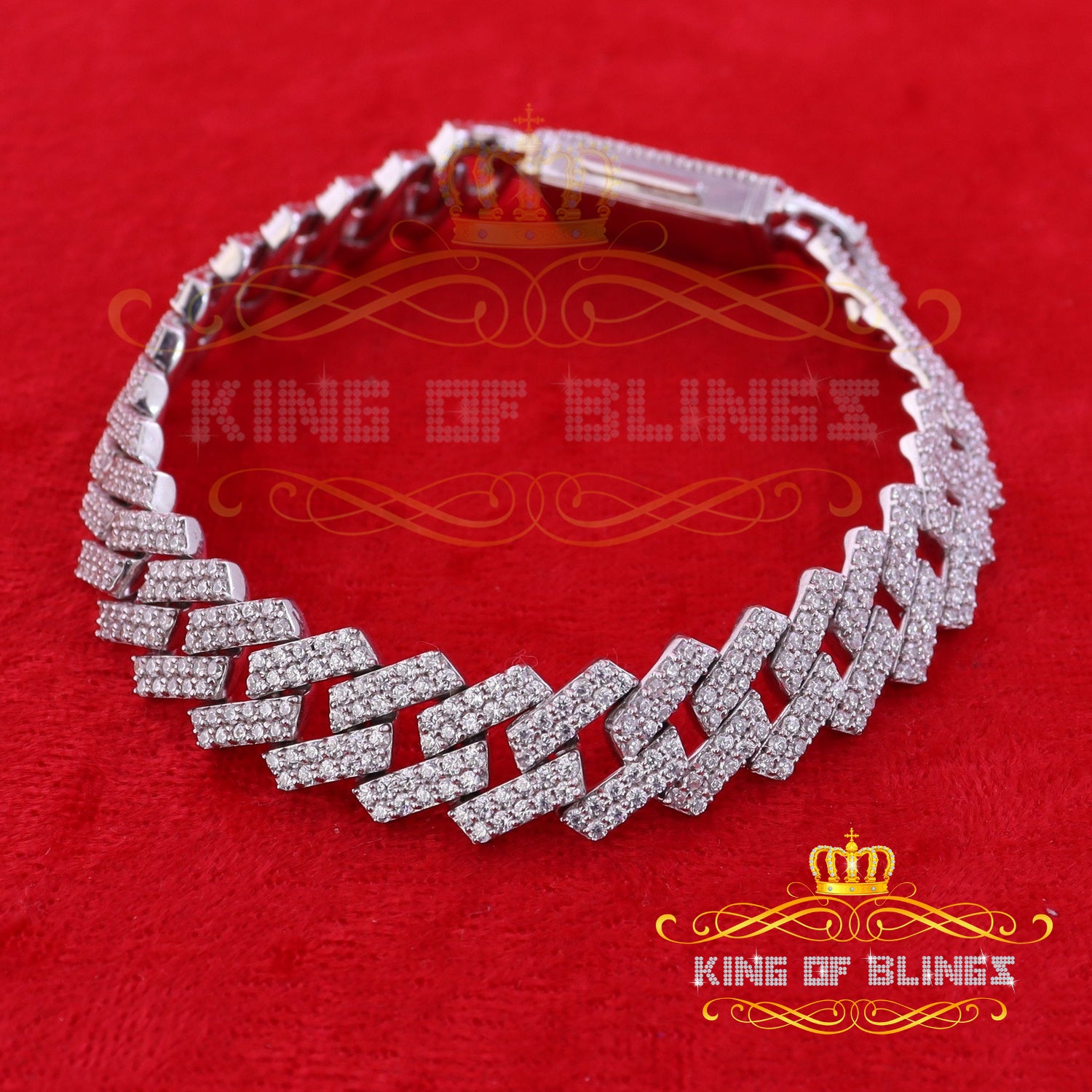 925 Silver 23.8ct Cubic Zirconia White Cuban Men's Bracelet SZ 9 inch/14mm Width KING OF BLINGS