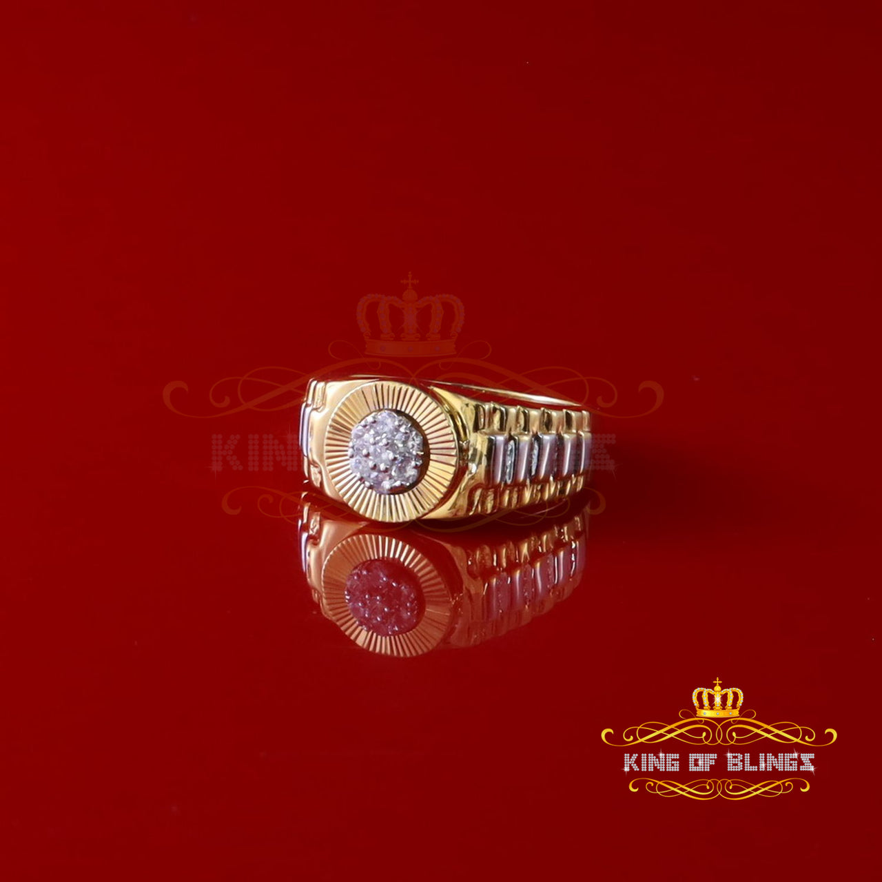 King Of Bling's 925 Sterling Yellow Silver Round Cubic Zirconia 0.30ct Shiny Men's Ring size 9