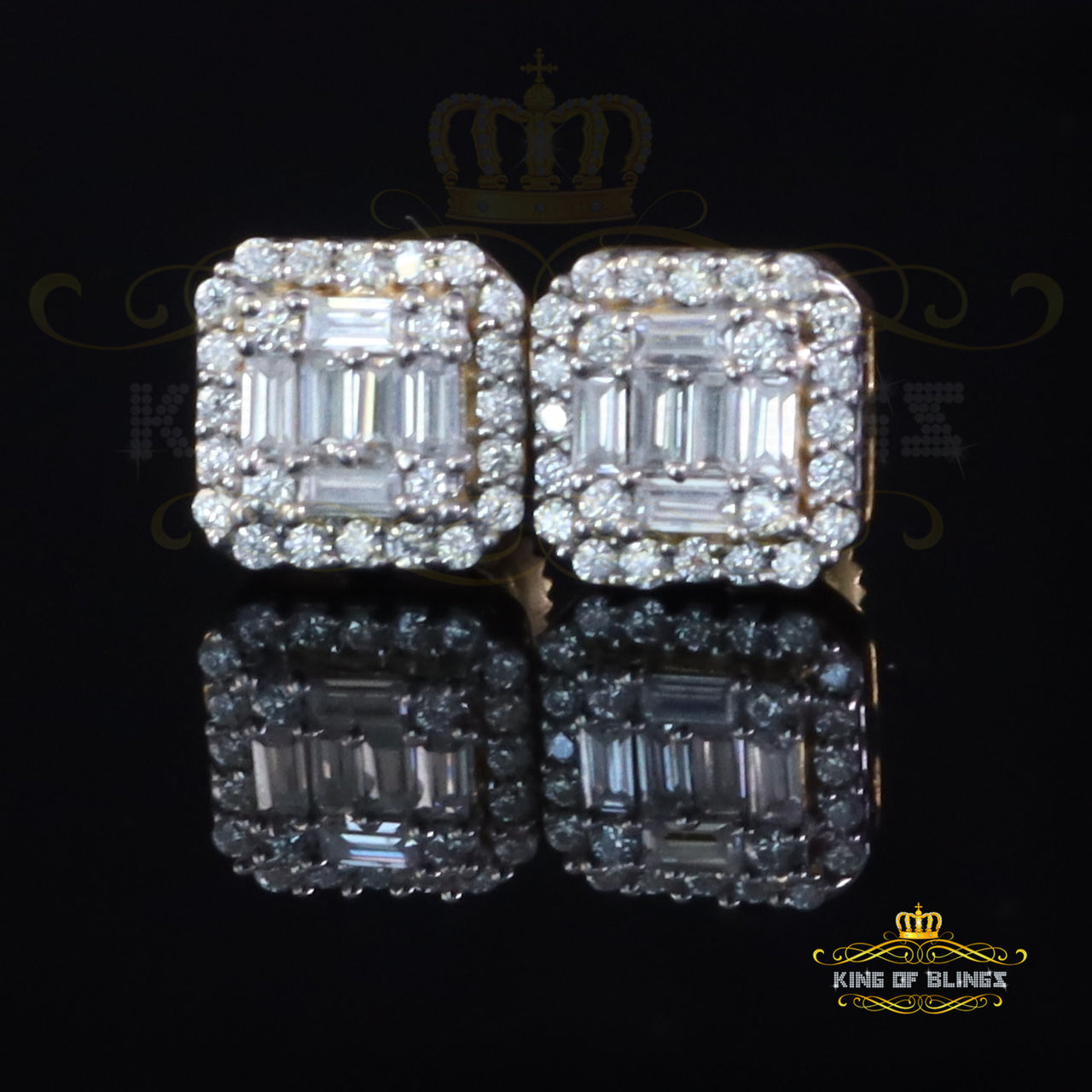 King  of Bling's Men's/Womens 925 Silver Yellow 0.25ct VVS 'D' Moissanite Square Stud Earrings King of Blings