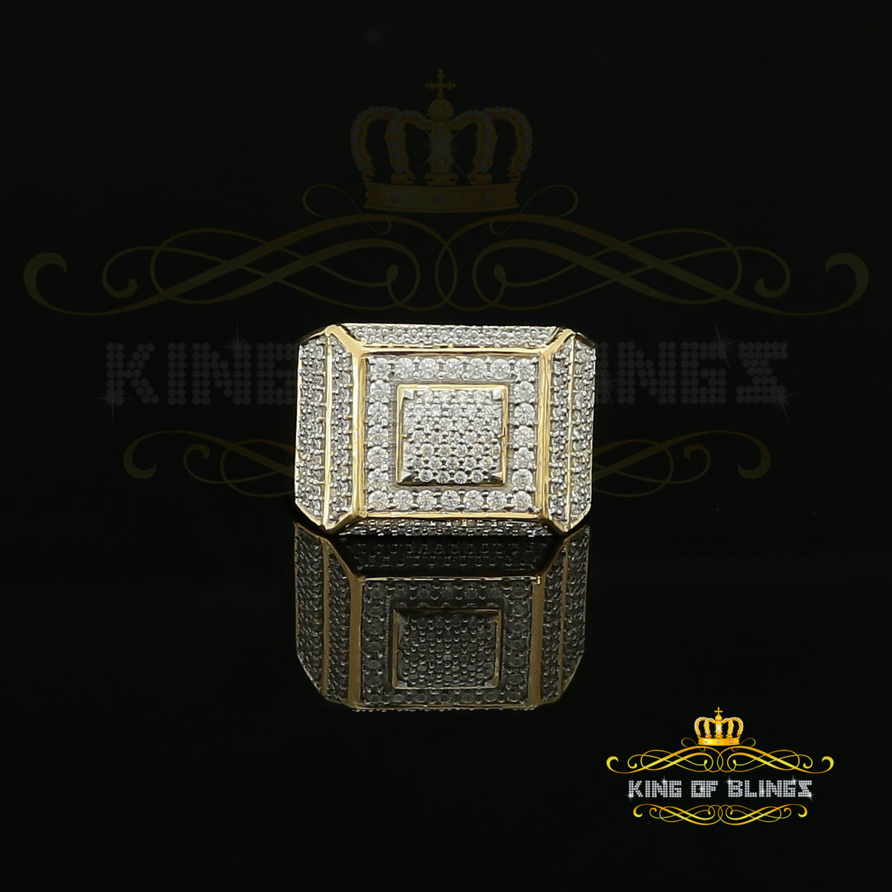 King Of Bling's Sterling Yellow 3.50ct Cubic Zirconia Square Men Adjustable Ring From SZ 9 to 11 KING OF BLINGS