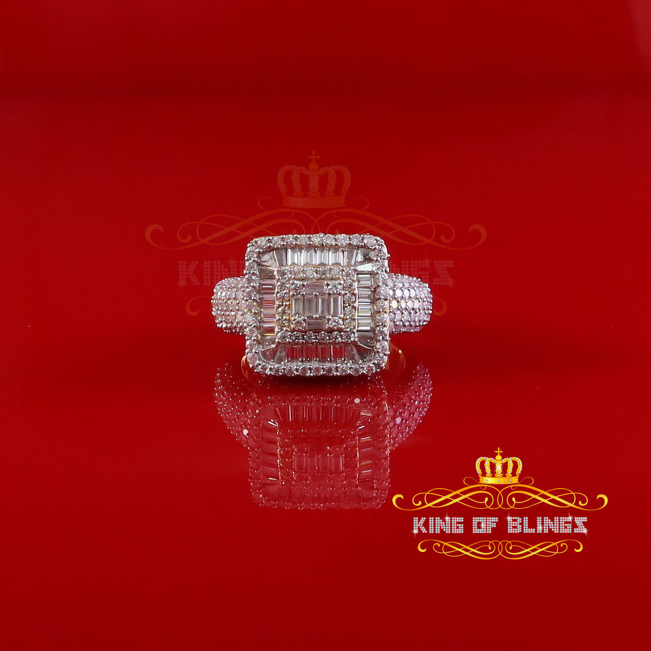 King of Bling's 925 Yellow Sterling Silver 5.50ct VVS 'D' Moissanite Square Men's Rings Size 10
