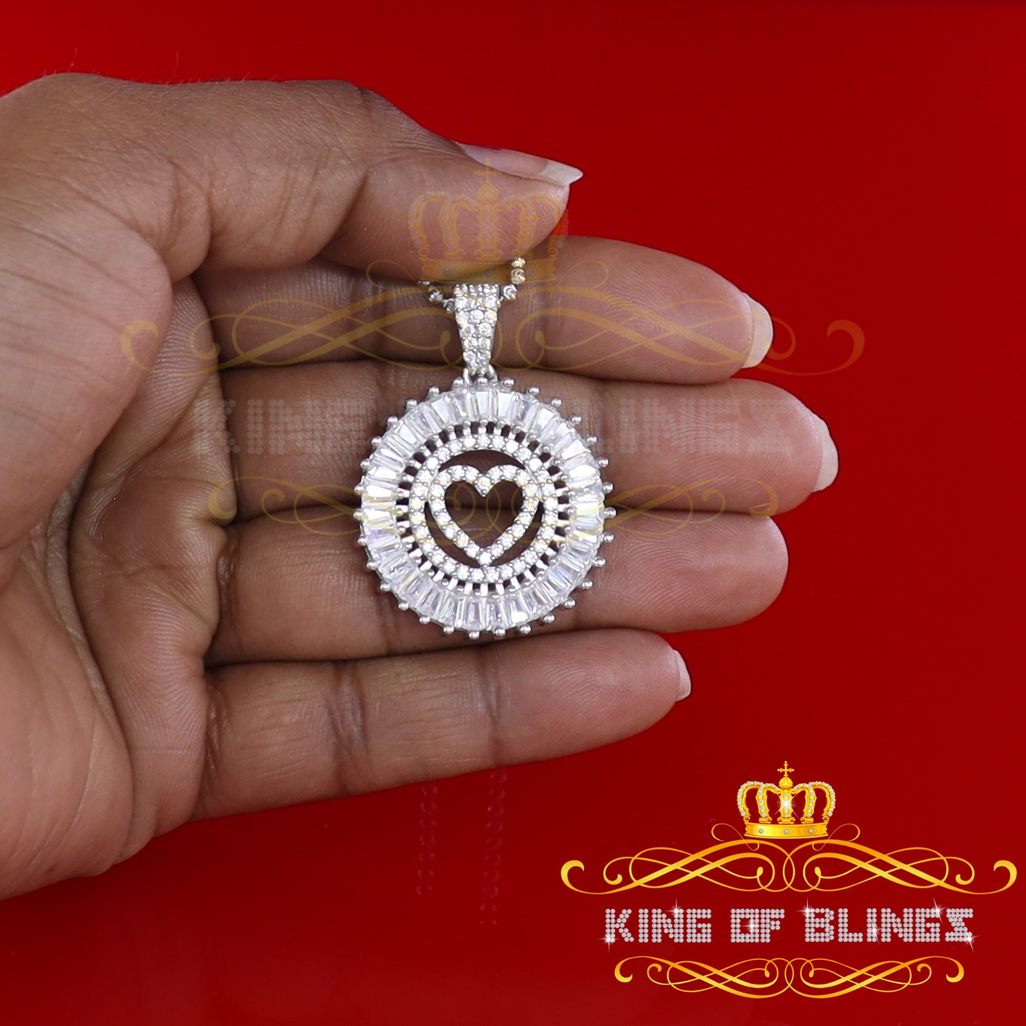 King Of Bling's Beautiful White Sterling Silver Heart Shape Pendant with 3.96ct Cubic Zirconia KING OF BLINGS