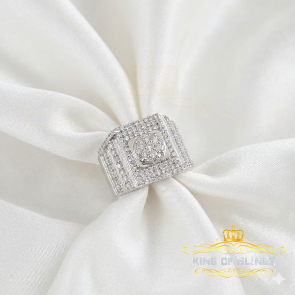 King Of Bling's925 White Silver 4.10ct Cubic Zirconia Men's Adjustable Ring From SZ 9.5 to 11.5