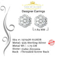 King of Blings- Aretes Para Hombre 925 White Silver Women's 1.22ct Cubic Zirconia Flower Earring KING OF BLINGS