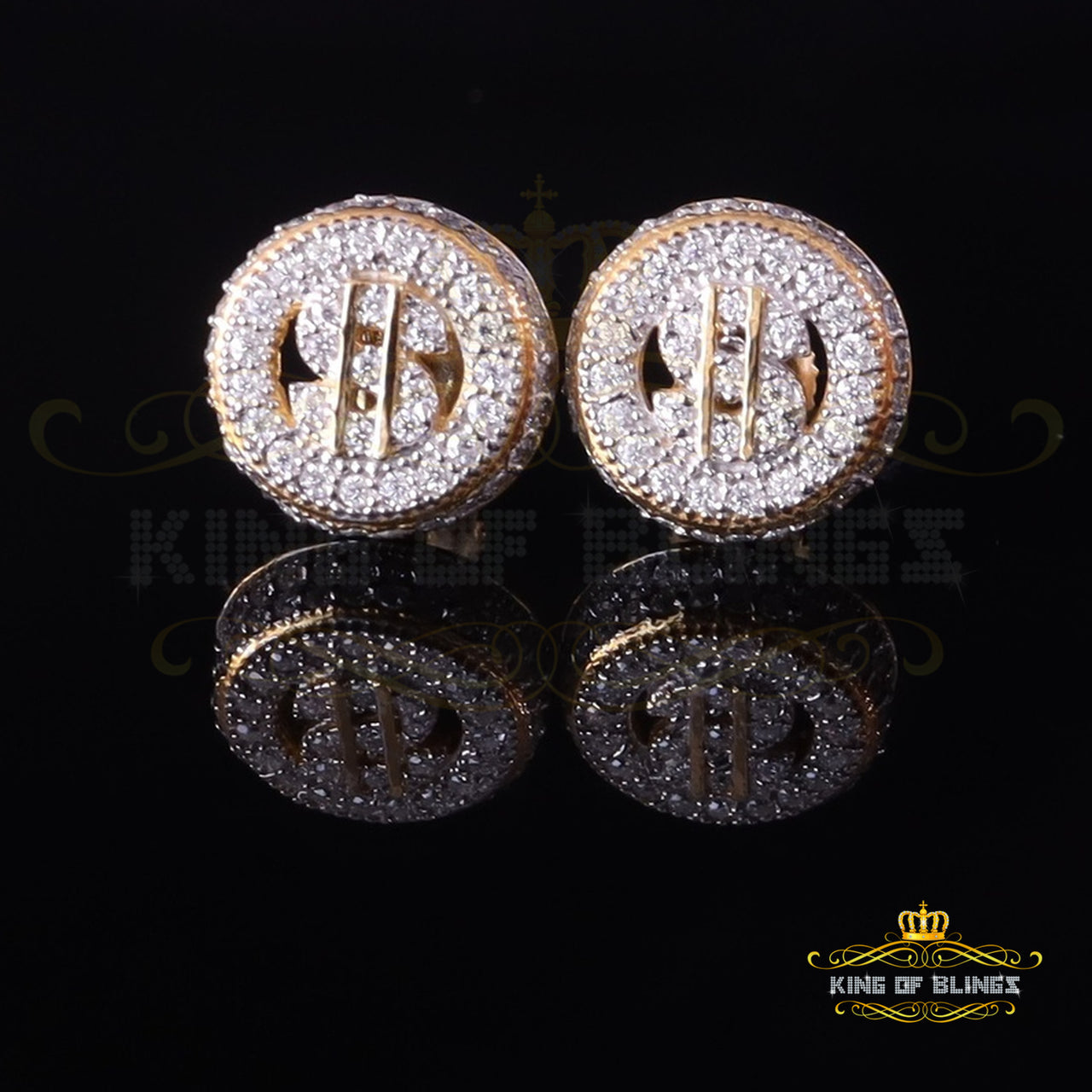 King  of Bling's 925 Silver Yellow 1.00ct VVS 'D' Moissanite Dollar Sign Mens/Womens Stud Earring KING OF BLINGS