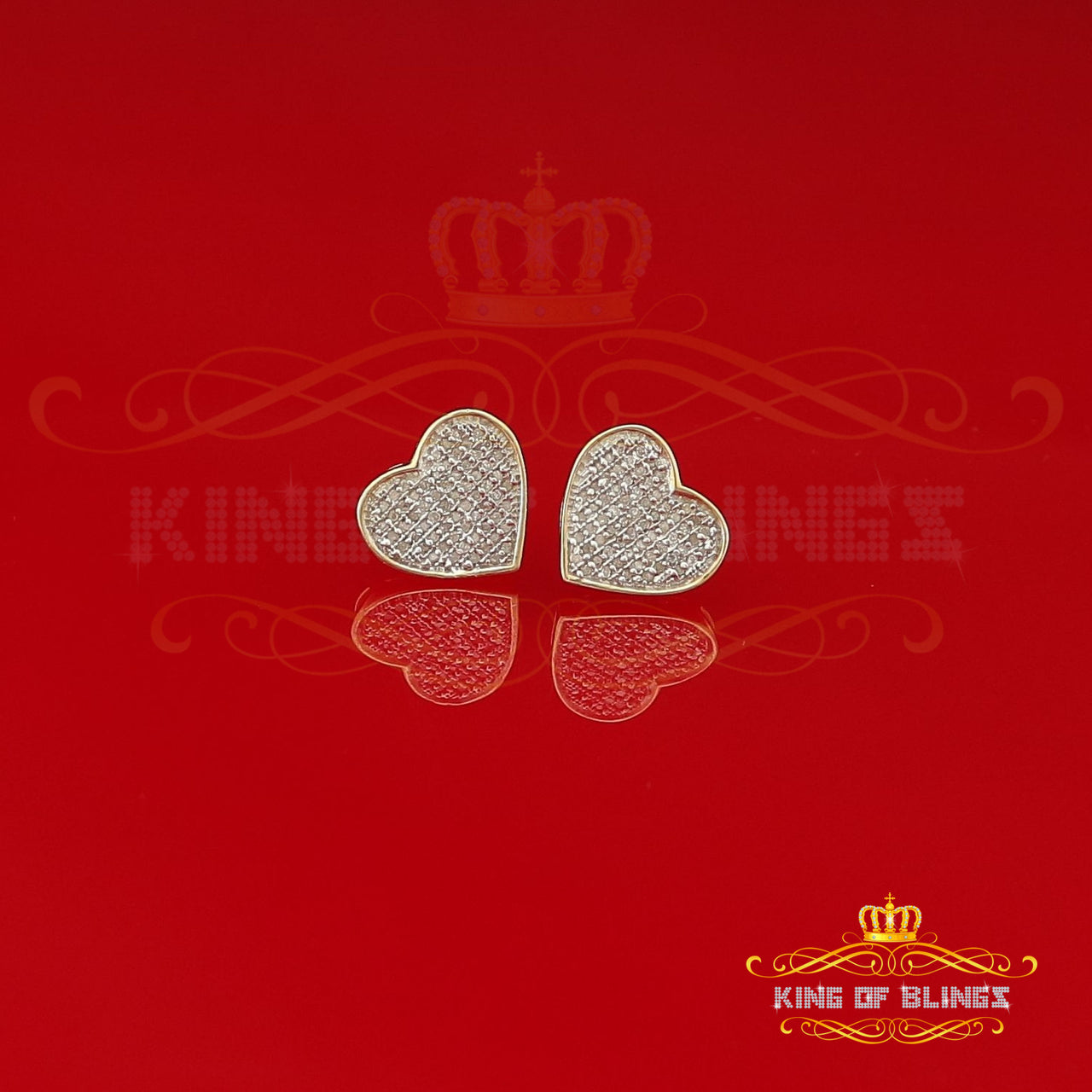 King of Blings-Aretes Para Hombre Heart 925 Yellow Silver 0.50ct Diamond Ladies /Men's Earrings KING OF BLINGS