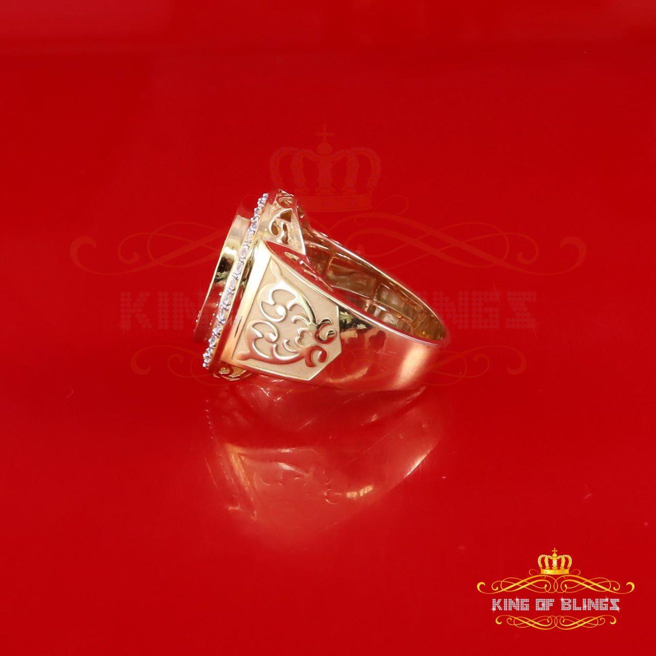 King Of Bling's 0.33ct Oval Yellow Silver Mirage Set Real Diamond Men's Engagement Ring Sz 10