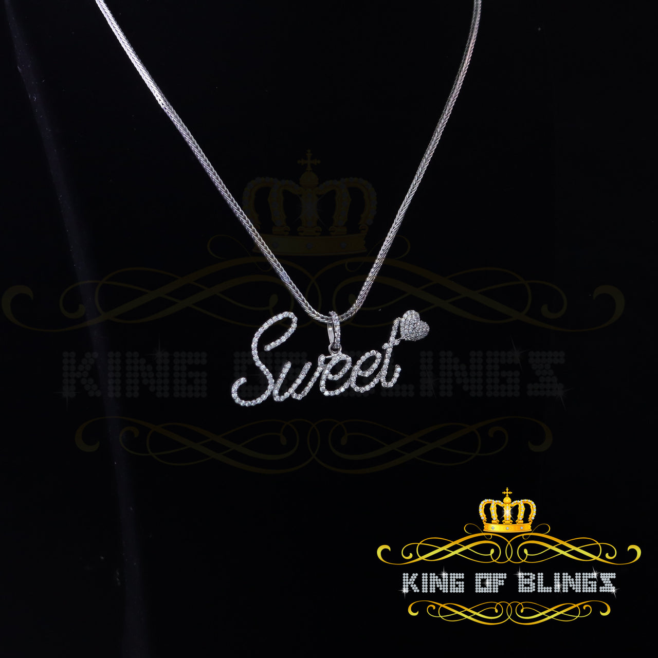 King Of Bling's White 925 Fancy Sterling Silver Sweet Tiny Heart Pendant 4.26ct Cubic Zirconia